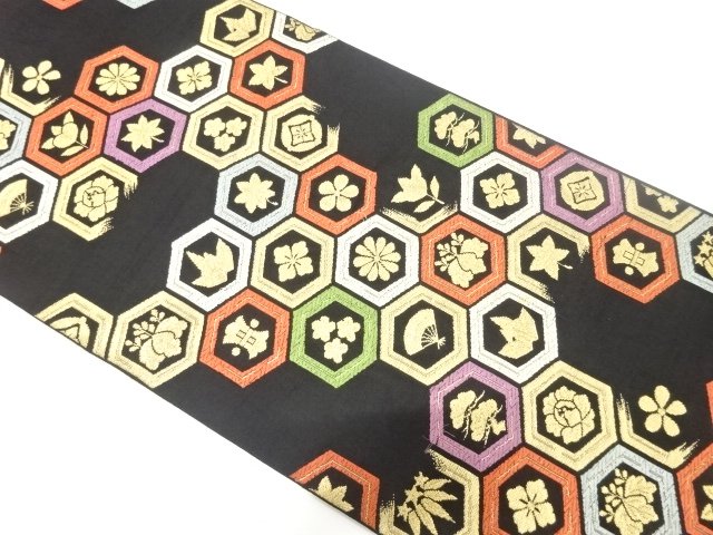 JAPANESE KIMONO / ANTIQUE FUKURO OBI / SILK / WOVEN FLOWER CLASSICAL PATTERN